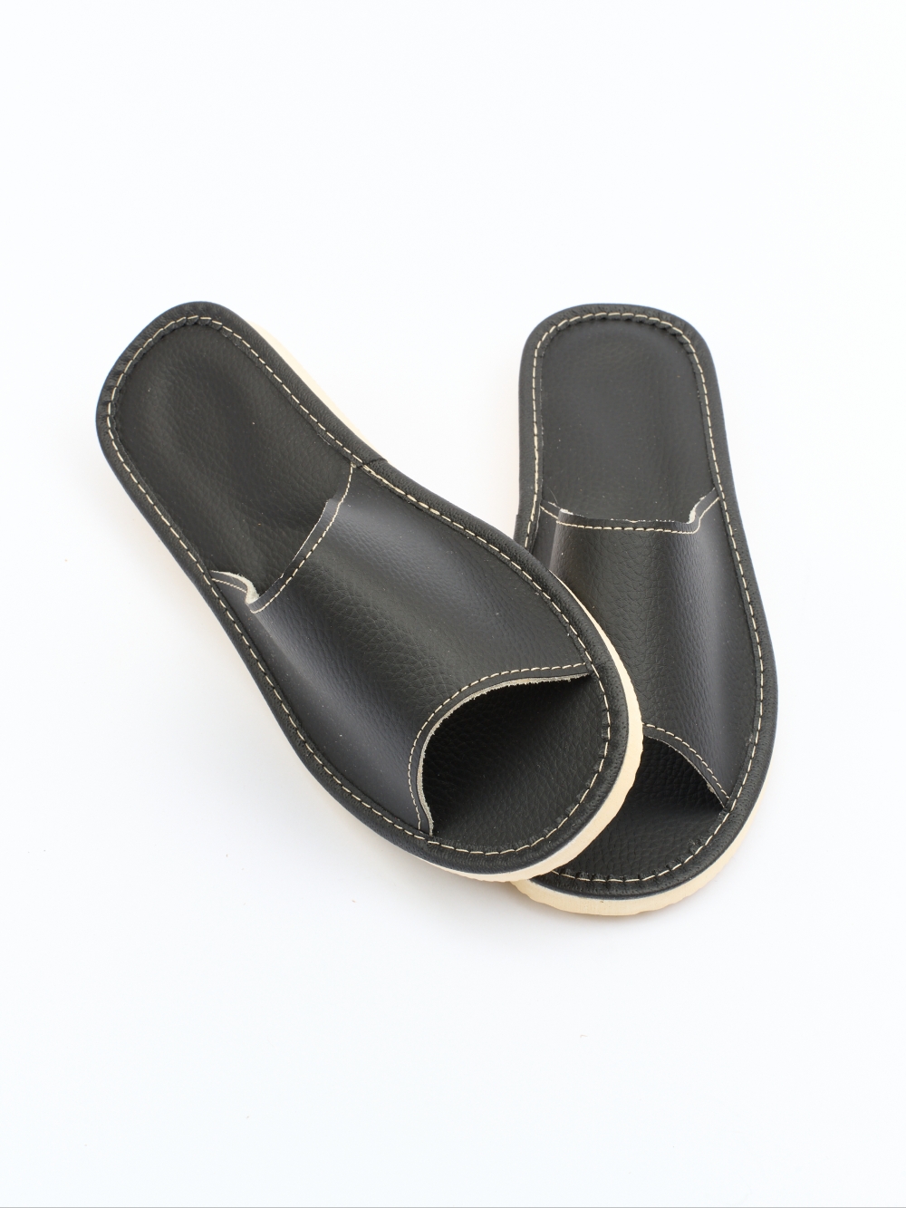 Тапочки кожаные открытые женские шевские 22А черный гранит (черные) размер 36